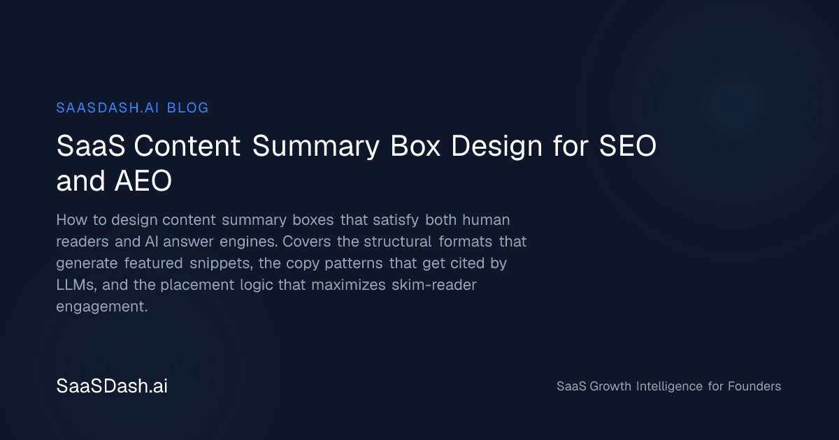 Summary Box Design Patterns for AI-Searchable SaaS Posts — SaasDash.ai Blog